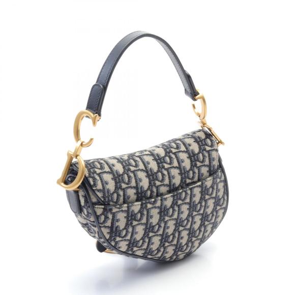Dior Navy Handbag Saddle Oblique Jacquard Beige Leather - Picture 1 of 8